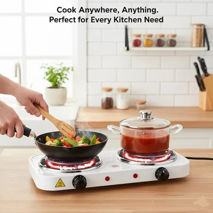 Double Electric Stove Hot Plate 2000W, Portable Dual Burner Cooktop