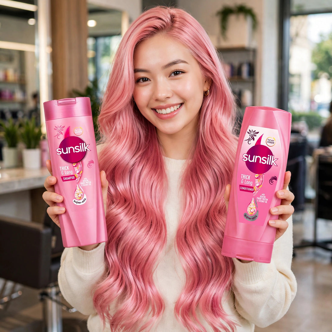 Sunsilk Thick & Long Shampoo & Conditioner Duo – With Keratin, Yogurt Protein & Coconut Oil